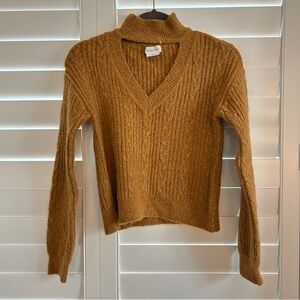 Lovers & Friends Cable Knit Sweater with Cutout Neck Detail Camel Tan Size XS